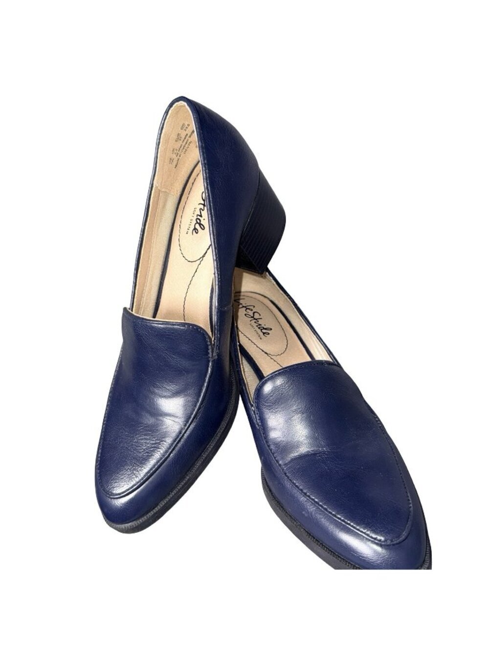 LifeStride Devyn Navy Blue Block Heel Loafer Pumps Size 7W - Picture 1 of 7